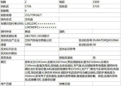 国六福特V362工程救险车公告参数表